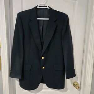 Stanley Blacker Navy Blazer Jacket Gold Buttons 46R Length 33 In Classic Money